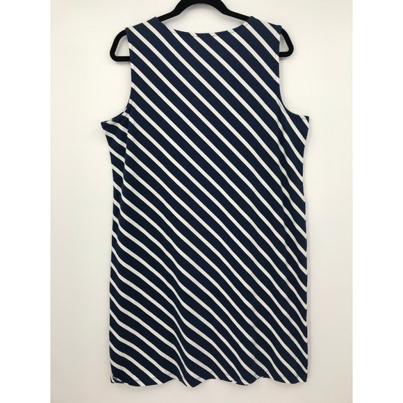 Chico's Sleeveless Striped V-Neck Stretch Dress Blue White Size 2 (12) NEW - Picture 6 of 6